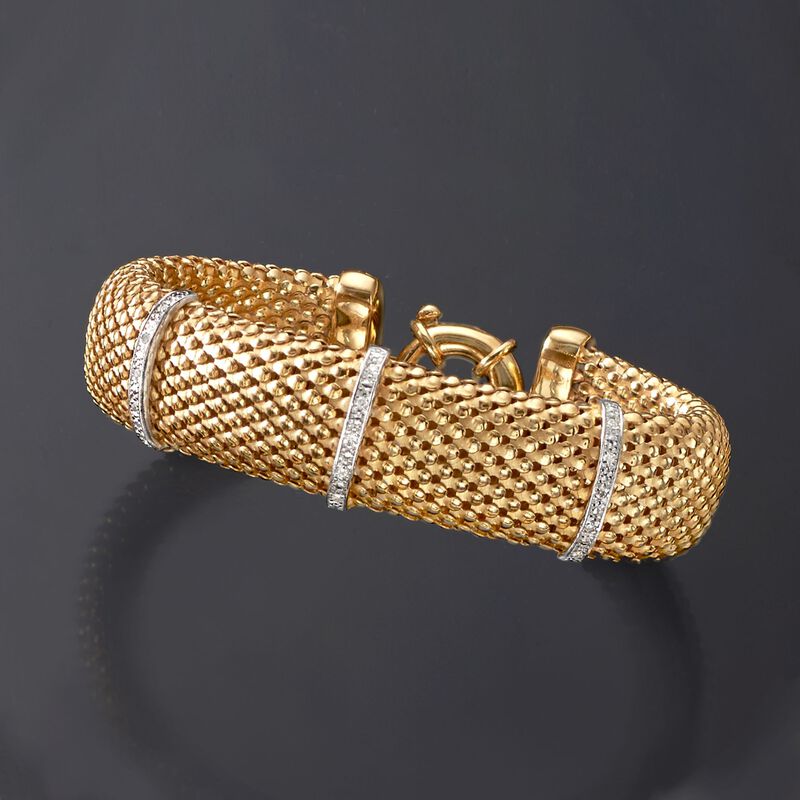 Italian .15 ct. t.w. Diamond Bar Mesh Bracelet in Two-Tone Sterling Silver image number 2