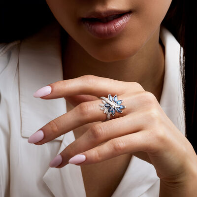 C. 1970 Vintage 2.00 ct. t.w. Sapphire and .25 ct. t.w. Diamond Ring in 14kt White Gold