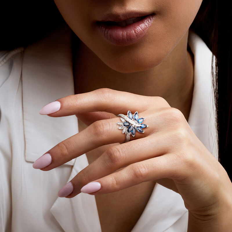 C. 1970 Vintage 2.00 ct. t.w. Sapphire and .25 ct. t.w. Diamond Ring in 14kt White Gold. Size 7 image number 1