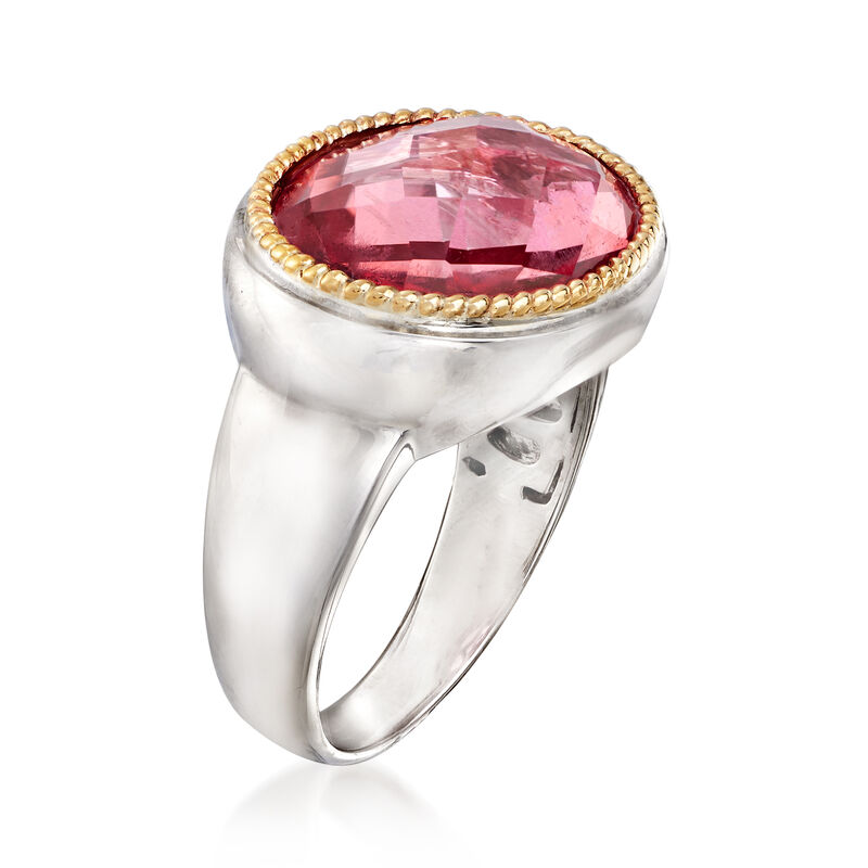 7.00 Carat Pink Quartz Ring in Sterling Silver and 14kt Yellow Gold image number 2