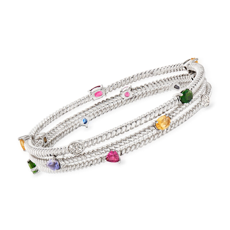 3.50 ct. t.w. Multi-Gemstone Jewelry Set: Three Bangle Bracelets in Sterling Silver image number 0