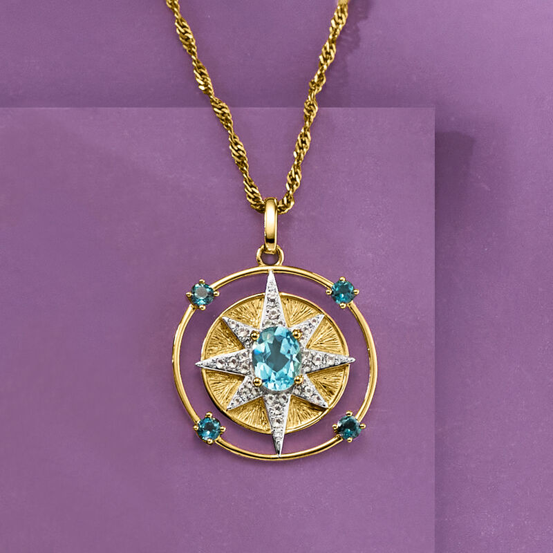 3.10 ct. t.w. Blue and White Topaz North Star Pendant Necklace in 18kt Gold Over Sterling image number 3