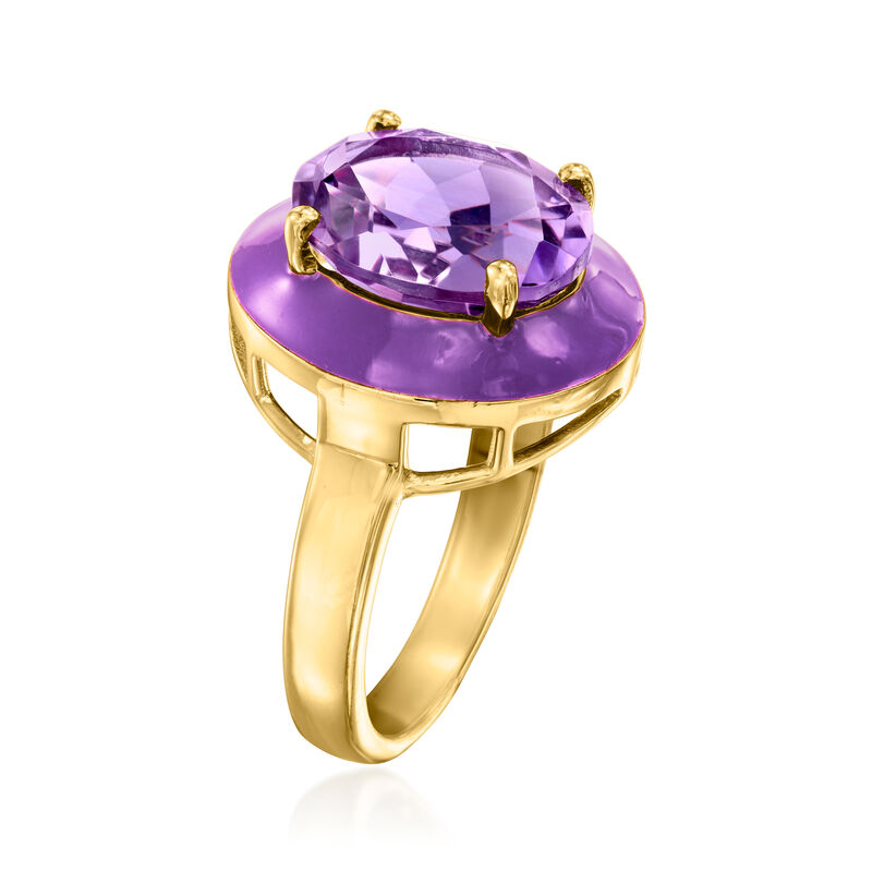 4.20 Carat Amethyst and Purple Enamel Halo Ring in 18kt Gold Over Sterling. Size 7 image number 1