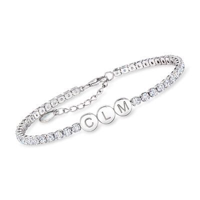 Sterling Silver Personalized Three-Initial Charm Bracelet with 4.50 ct. t.w. CZs