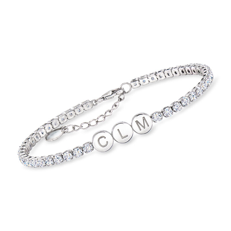 Sterling Silver Personalized Three-Initial Charm Bracelet with 4.50 ct. t.w. CZs. 7" image number 0