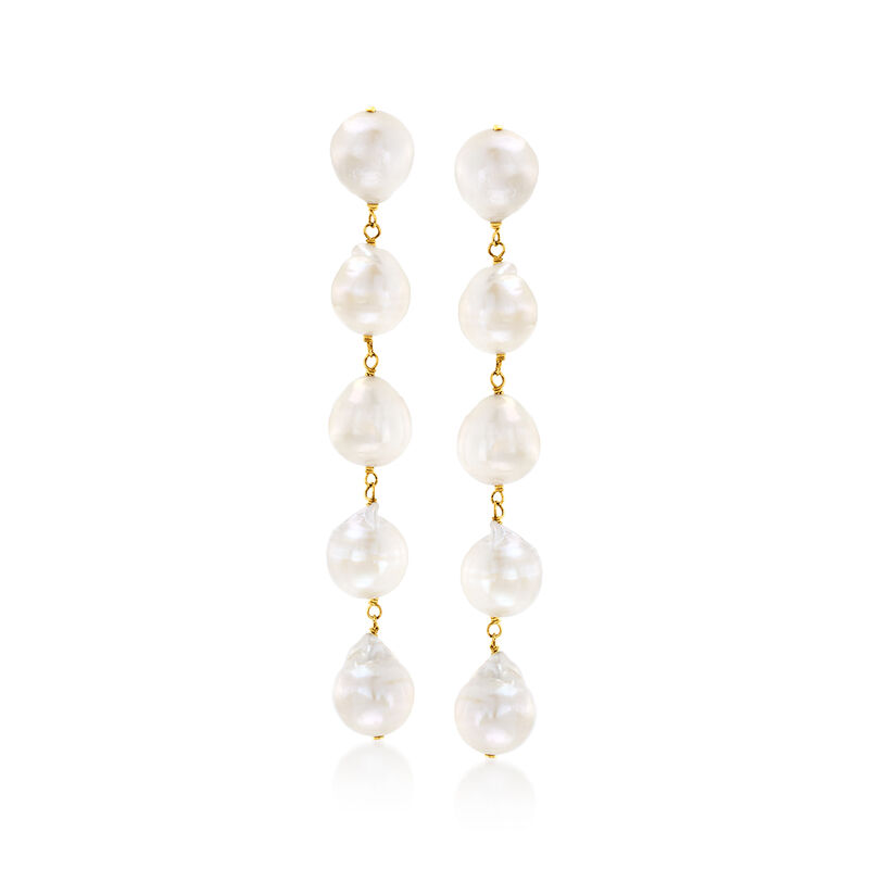 10-11mm Cultured Baroque Pearl Linear Drop Earrings in 14kt Yellow Gold image number 0