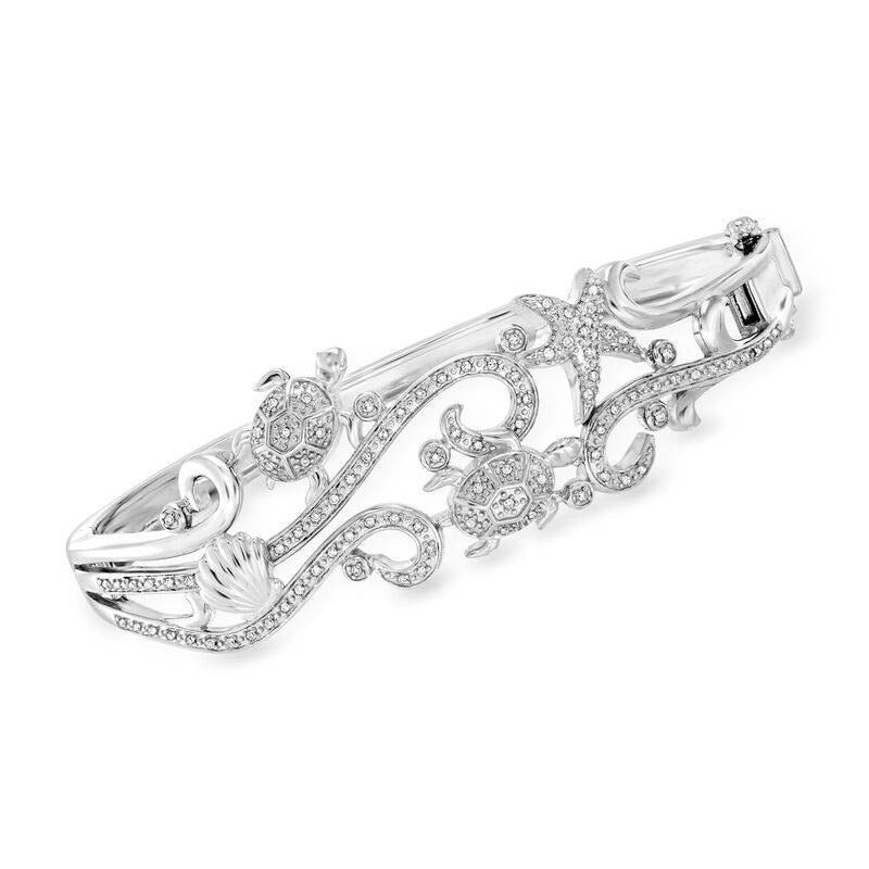 .25 ct. t.w. Diamond Sea Life Bangle Bracelet in Sterling Silver image number 0