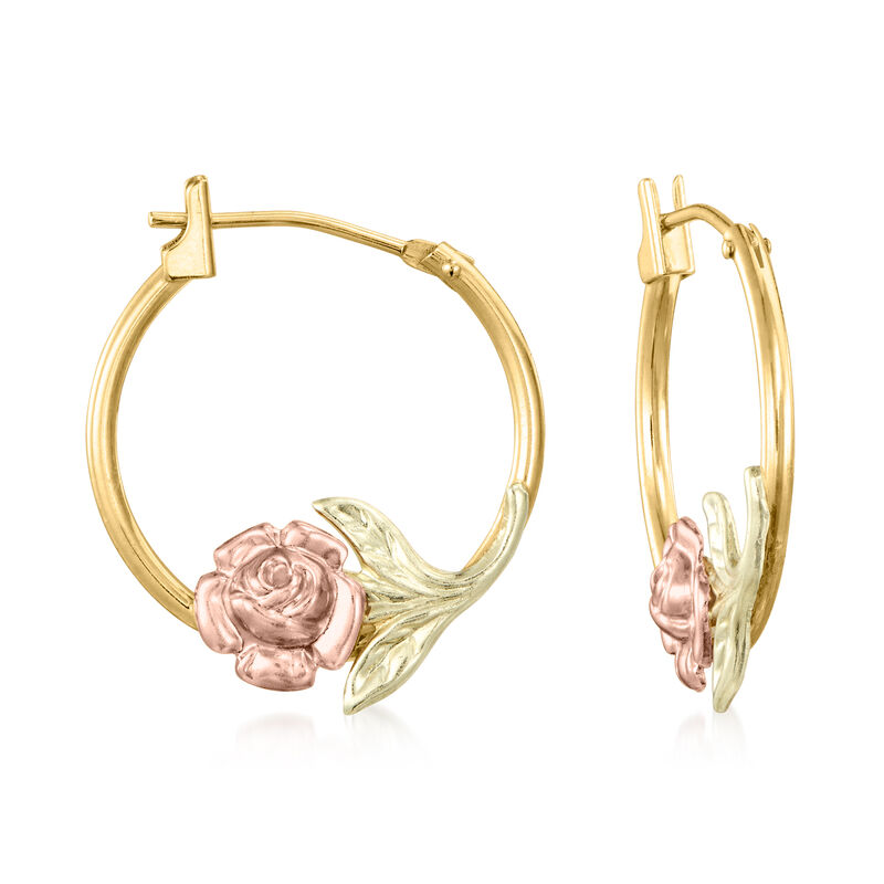 14kt Two-Tone Gold Floral Hoop Earrings. 5/8&quot; image number 0