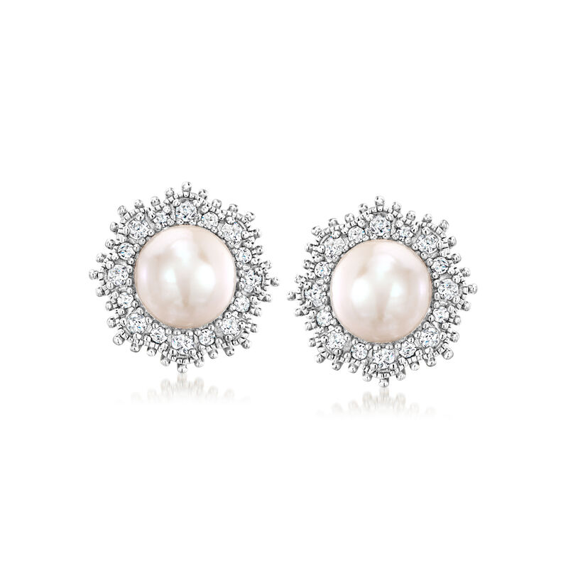 7-7.5mm Cultured Pearl and .32 ct. t.w. Diamond Earrings in Sterling Silver image number 0