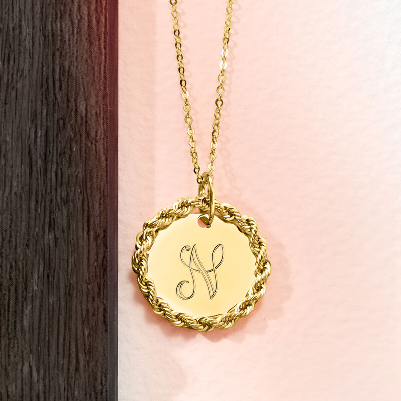 Italian 14kt Yellow Gold Personalized Roped-Circle Necklace image number 3