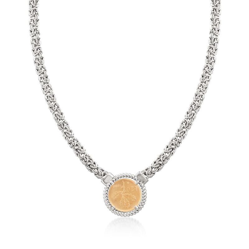 Italian Two-Tone Sterling Silver Replica Lira Coin Byzantine Necklace image number 2