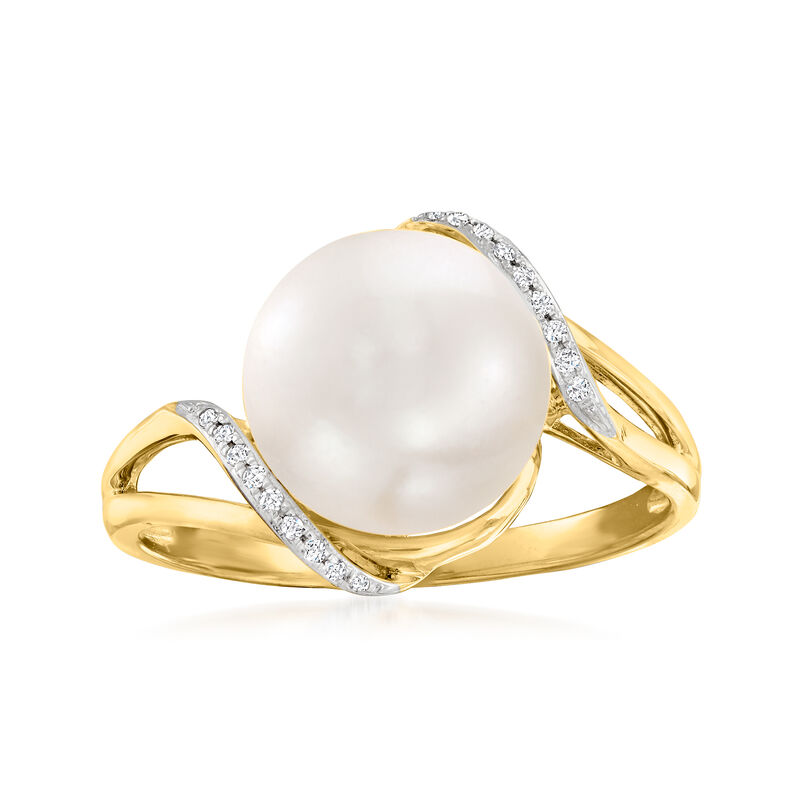 10-10.5mm Cultured Pearl Wave Ring with Diamonds in 14kt Yellow Gold image number 0
