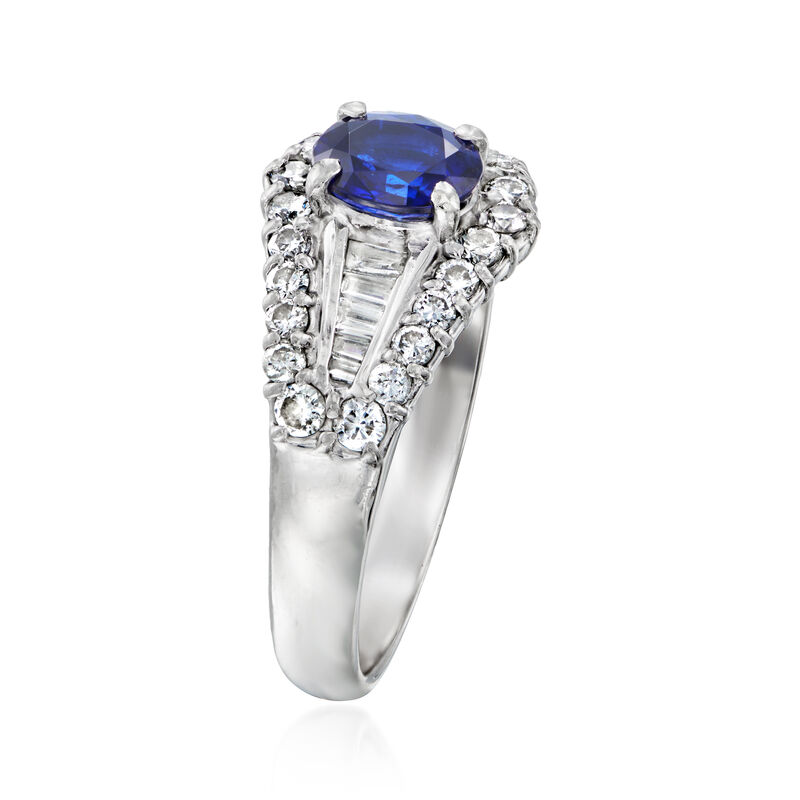 C. 1990 Vintage 1.03 Carat Sapphire Ring with .70 ct. t.w. Diamonds in Platinum. Size 6 image number 2