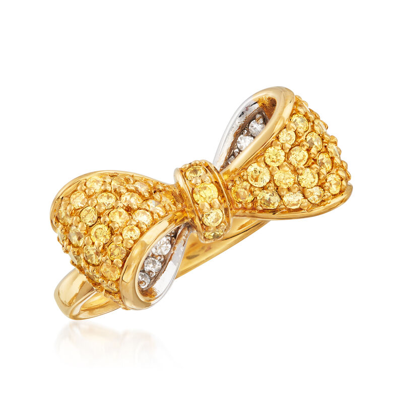 4.70 ct. t.w. Yellow and White CZ Bow Ring in Sterling Silver and 18kt Gold Over Sterling image number 3