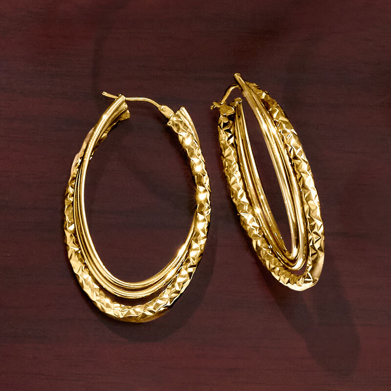 Italian 14kt Yellow Gold Twisted Triple-Hoop Earrings. 1 3/4&quot; image number 4