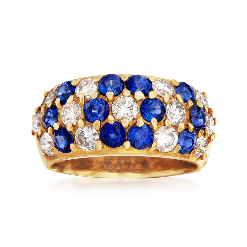 C. 1980 Vintage 2.00 ct. t.w. Sapphire and 1.41 ct. t.w. Diamond Flower Ring in 18kt Yellow Gold. Size 6.5 image number 0