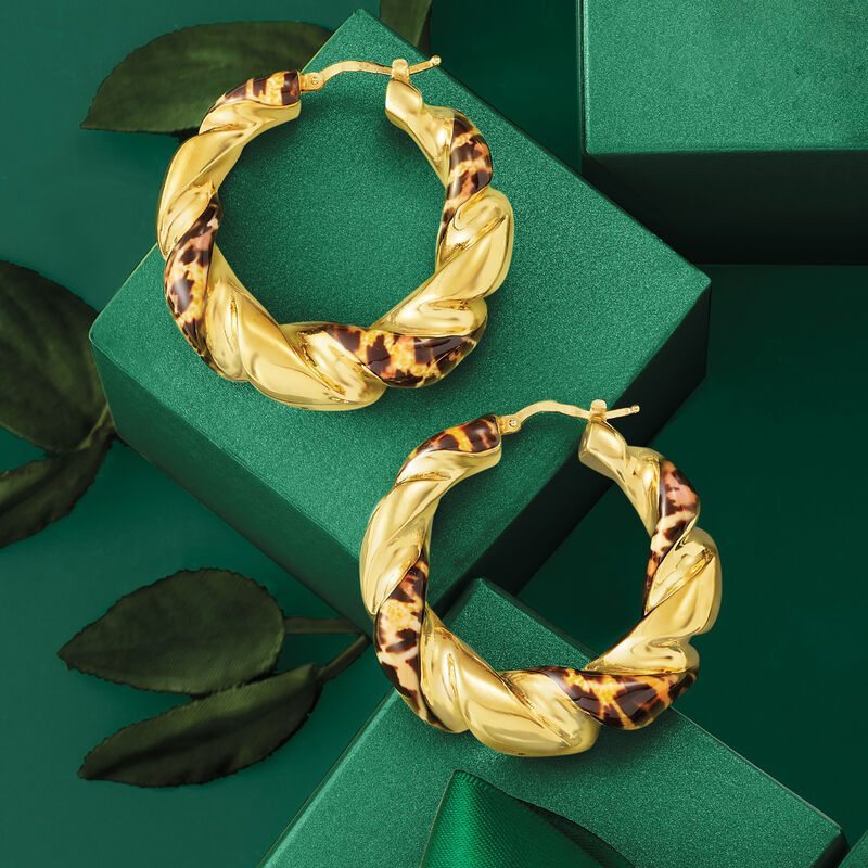 Italian Leopard-Print Enamel Hoop Earrings in 18kt Gold Over Sterling. 1 5/8&quot; image number 5