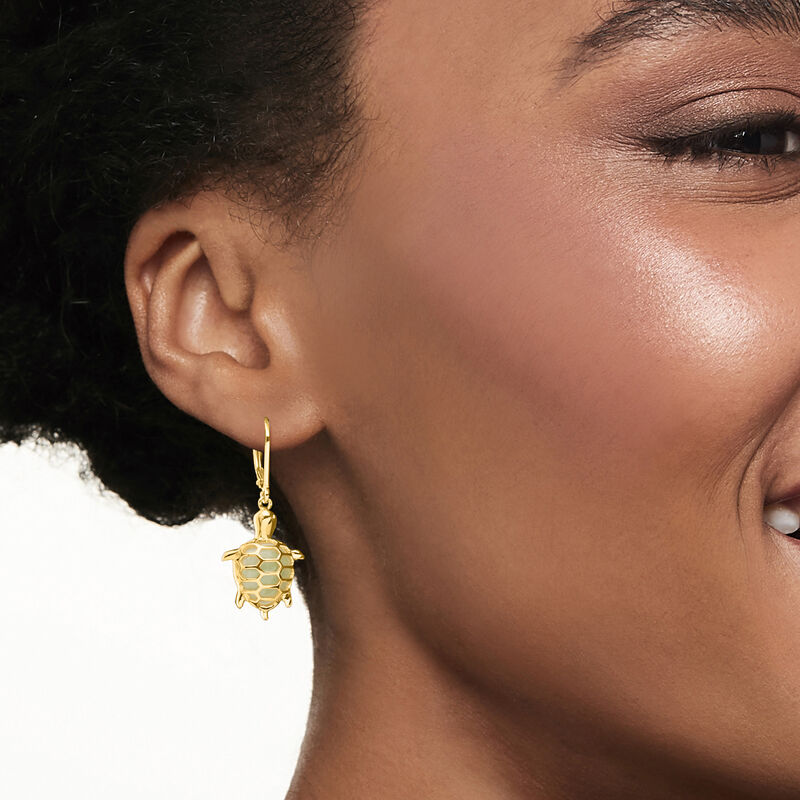 Jade Turtle Drop Earrings in 18kt Gold Over Sterling image number 1
