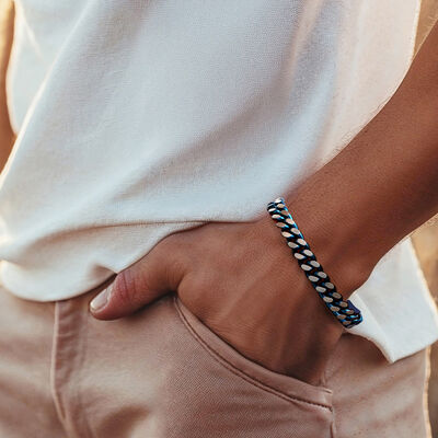 Men's 10mm Blue and White Stainless Steel Cuban-Link Bracelet