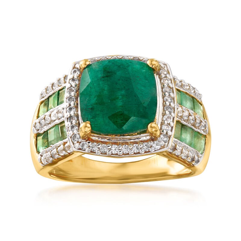 3.70 ct. t.w. Emerald and .40 ct. t.w. White Topaz Ring in 18kt Gold Over Sterling image number 0