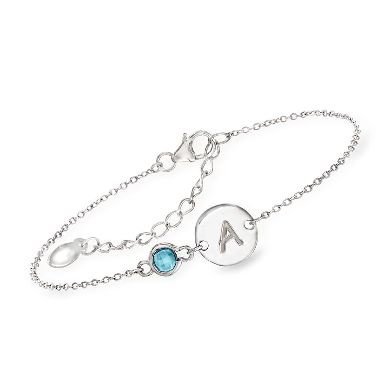 Sterling Silver Personalized Single-Initial Disc Bracelet with Birthstone image number 1