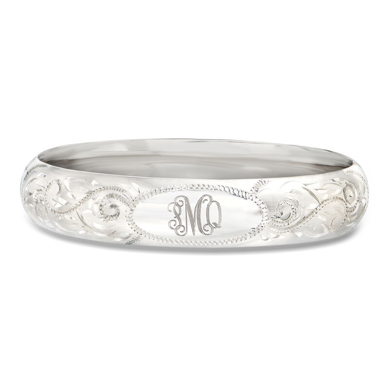 Sterling Silver Personalized Scrollwork Bangle Bracelet image number 0
