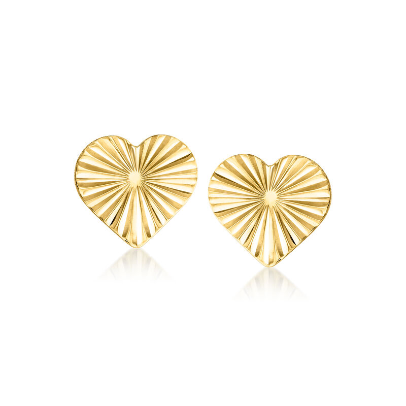 Italian 10kt Yellow Gold Diamond-Cut Heart Earrings image number 0