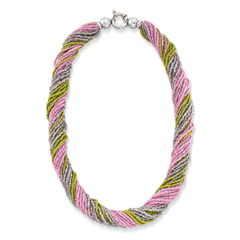 Italian Multicolored Murano Glass Bead Torsade Necklace in Sterling Silver image number 2