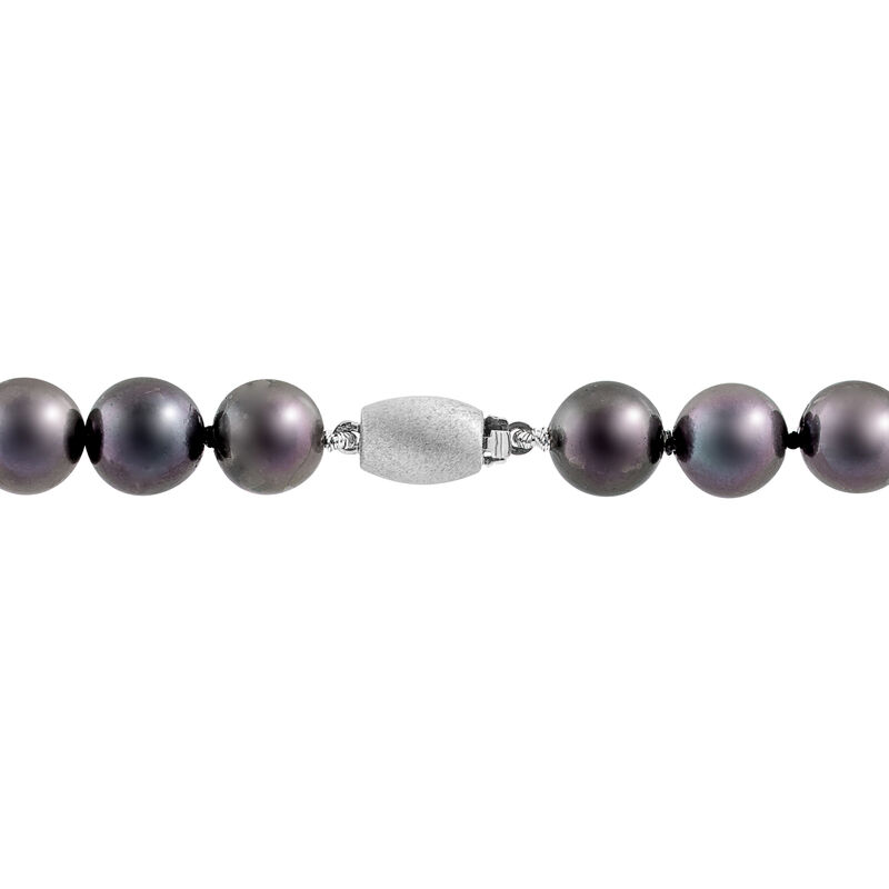 8.5-10.2mm Black Cultured Akoya Pearl Necklace with .93 ct. t.w. Diamond Leaf in 14kt White Gold image number 1