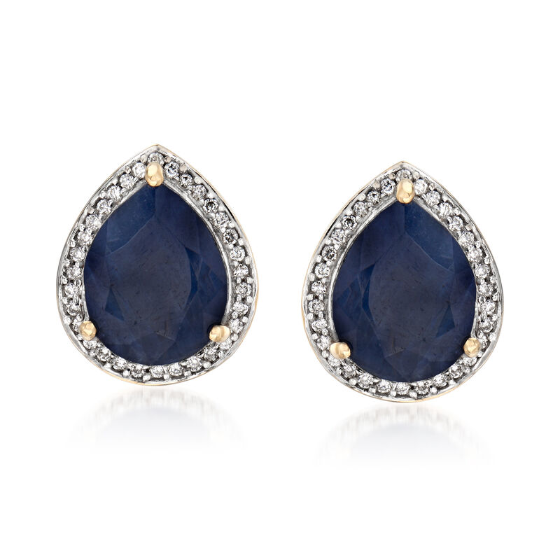 5.25 ct. t.w. Madagascar Sapphire and .15 ct. t.w. Diamond Earrings in 14kt Yellow Gold with White Rhodium. Pst image number 0