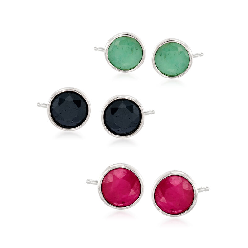 3.60 ct. t.w. Multi-Gem Jewelry Set: Three Pairs of Earrings in Sterling Silver image number 0