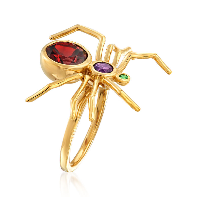 2.50 Carat Garnet and .20 Carat Amethyst Spider Ring with Tsavorite Accent in 18kt Gold Over Sterling image number 2