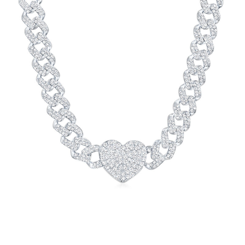 8.25 ct. t.w. CZ Heart Curb-Link Necklace in Sterling Silver. 18" image number 0