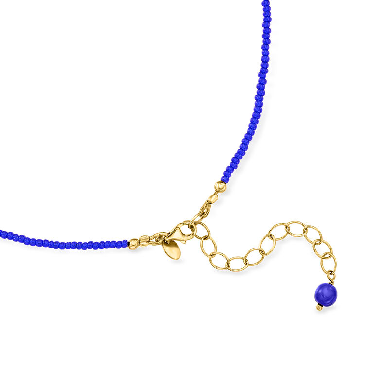 Italian Blue Murano Glass Sphere Bead Necklace with 18kt Gold Over Sterling. 18&quot; image number 2