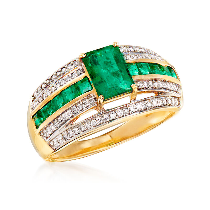 1.20 ct. t.w. Emerald and .25 ct. t.w. Diamond Multi-Row Ring in 14kt Yellow Gold image number 3