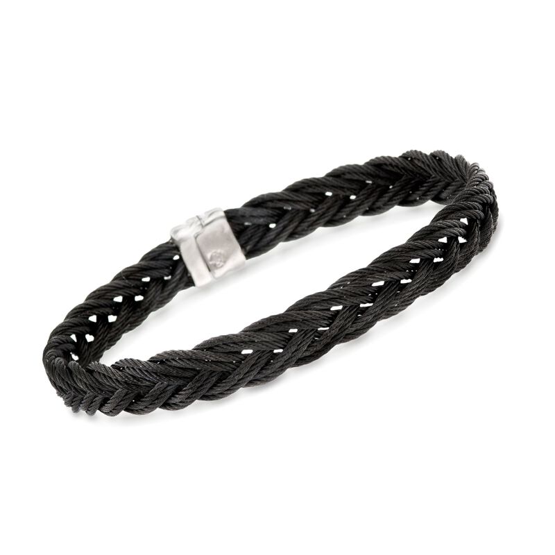 ALOR Men's Black Stainless Steel Braided Rope Bracelet. 7.75&quot; image number 0