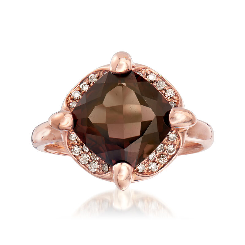 C. 1990 Vintage Mimi Milano 4.18 Carat Smoky Quartz and .20 ct. t.w. Cognac Diamond Ring in 18kt Rose Gold. Size 7 image number 0