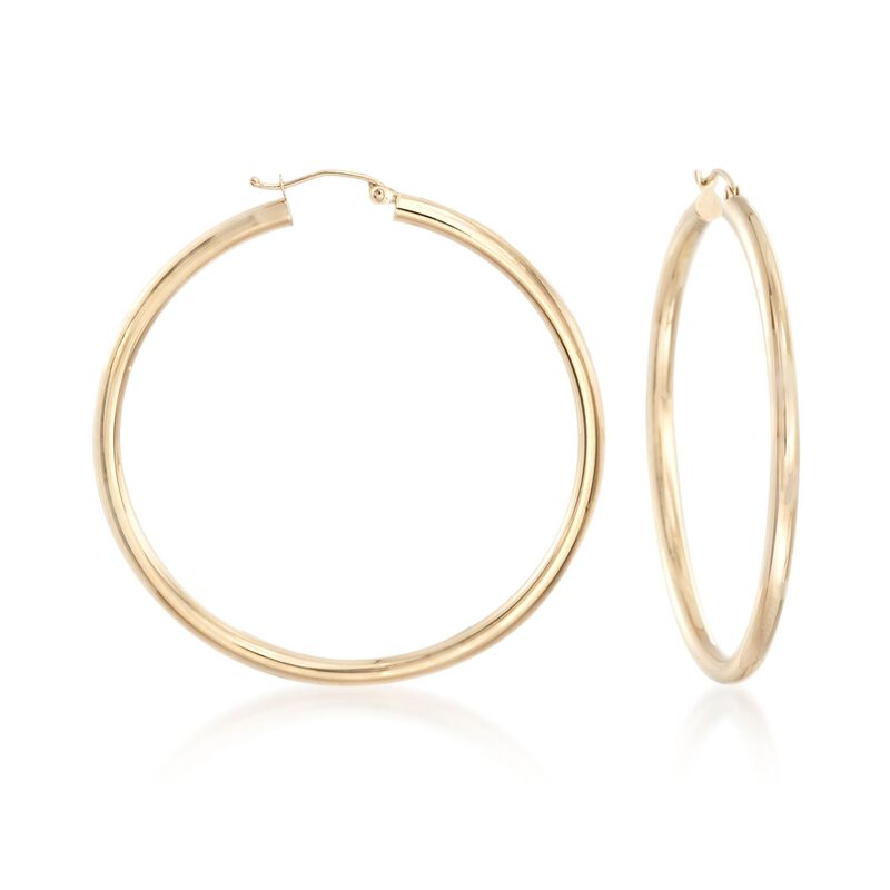 3mm 14kt Yellow Gold Hoop Earrings. 2&quot; image number 0