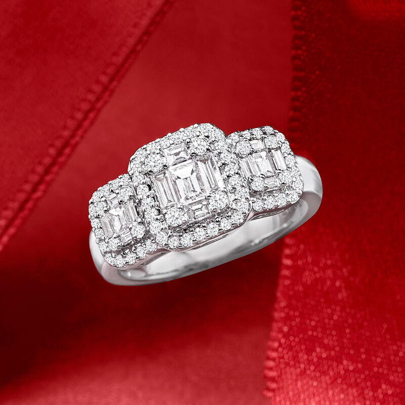 .86 ct. t.w. Baguette and Round Diamond Cluster Ring in 18kt White Gold image number 3