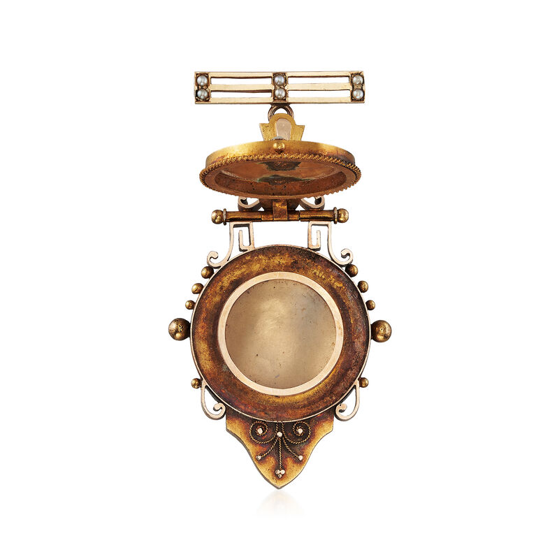 C. 1920 Vintage Cultured Pearl Locket Pin in 15kt Yellow Gold image number 2