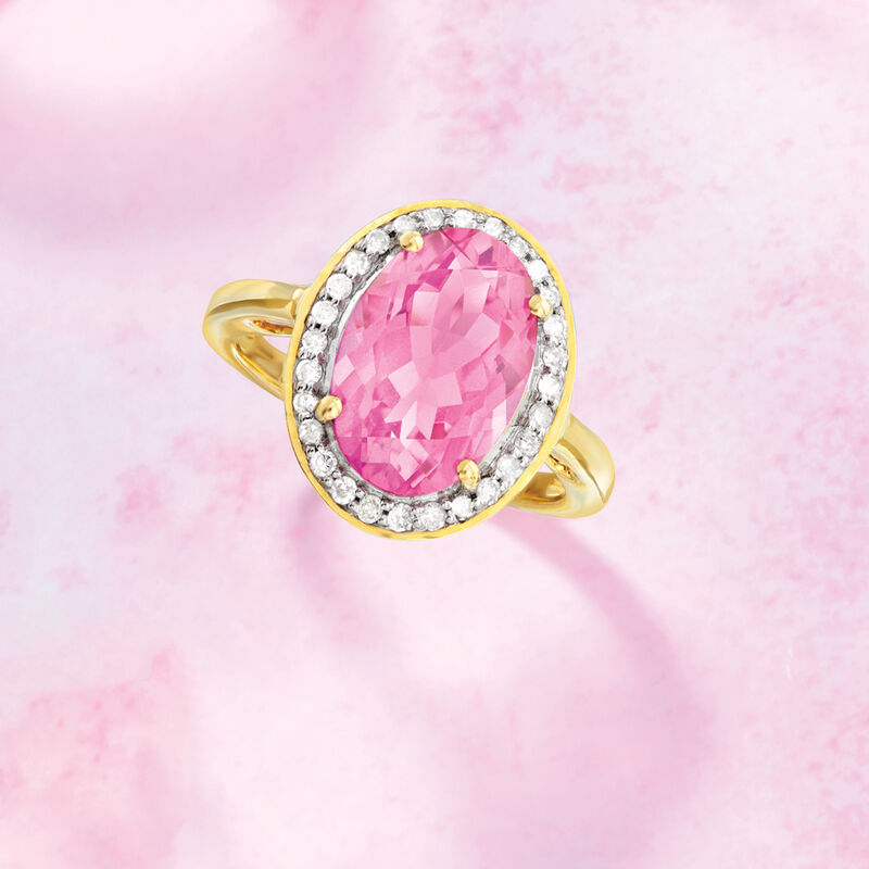 5.25 Carat Pink Topaz and .21 ct. t.w. Diamond Ring in 14kt Yellow Gold image number 3
