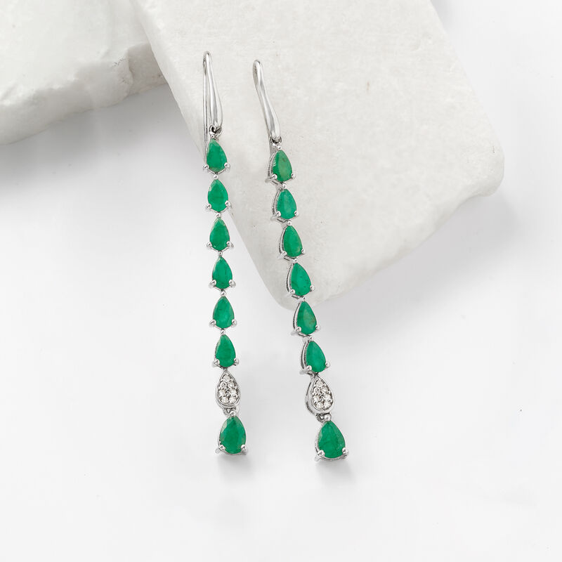 3.20 ct. t.w. Emerald Drop Earrings with Diamond Accents in Sterling Silver image number 2