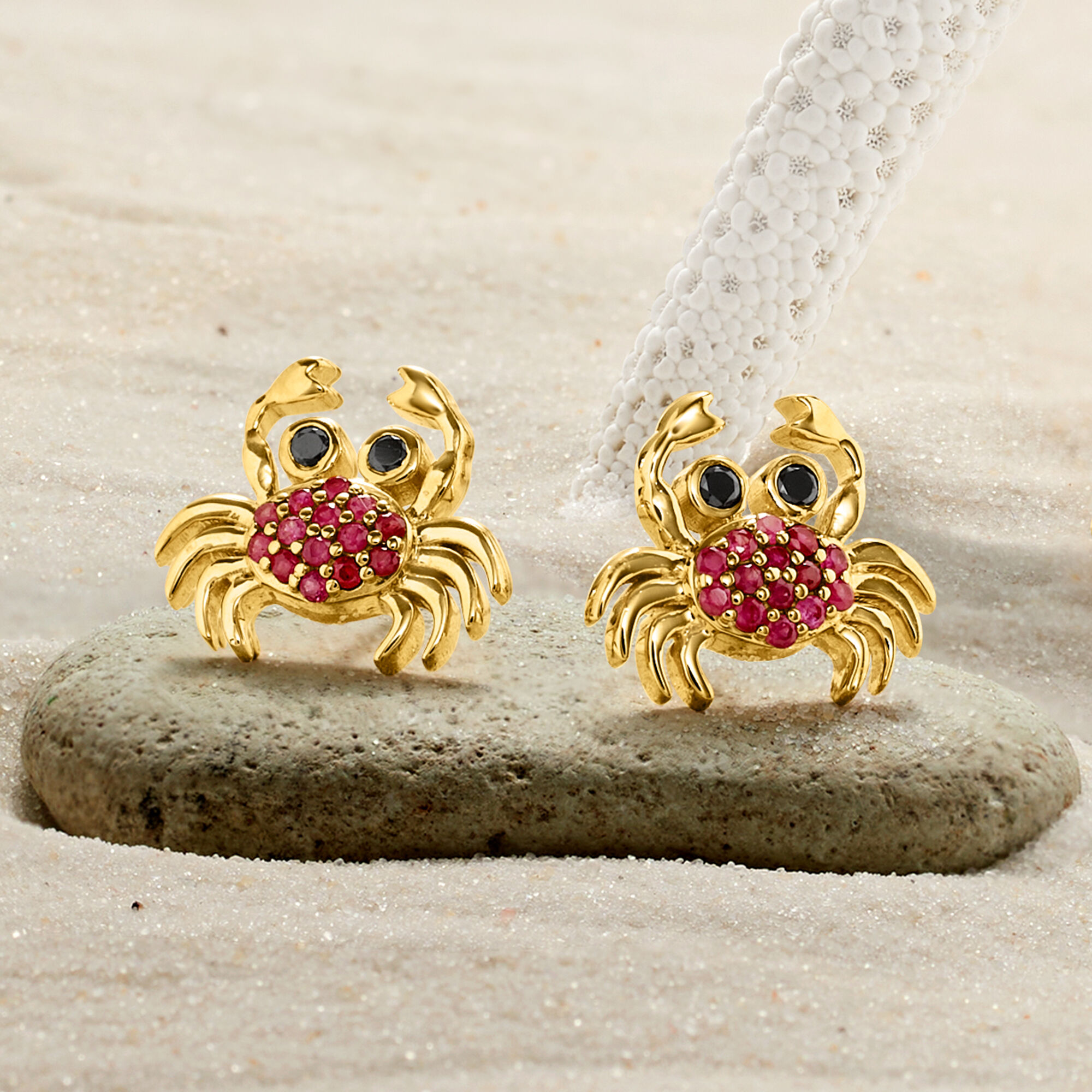 30 ct. t.w. Ruby and .10 ct. t.w. Black Spinel Crab Earrings in