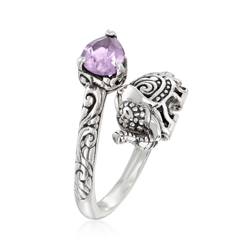 1.00 Carat Amethyst Bali-Style Elephant Bypass Ring in Sterling Silver image number 2