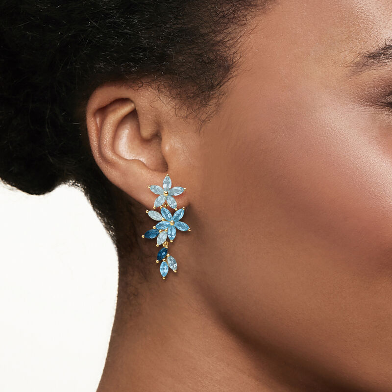 7.70 ct. t.w. Tonal Blue Topaz Floral Drop Earrings in 18kt Gold Over Sterling image number 1