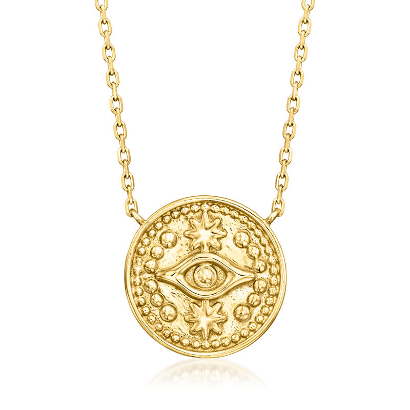 Italian 14kt Yellow Gold Evil Eye Necklace. 16&quot; image number 1