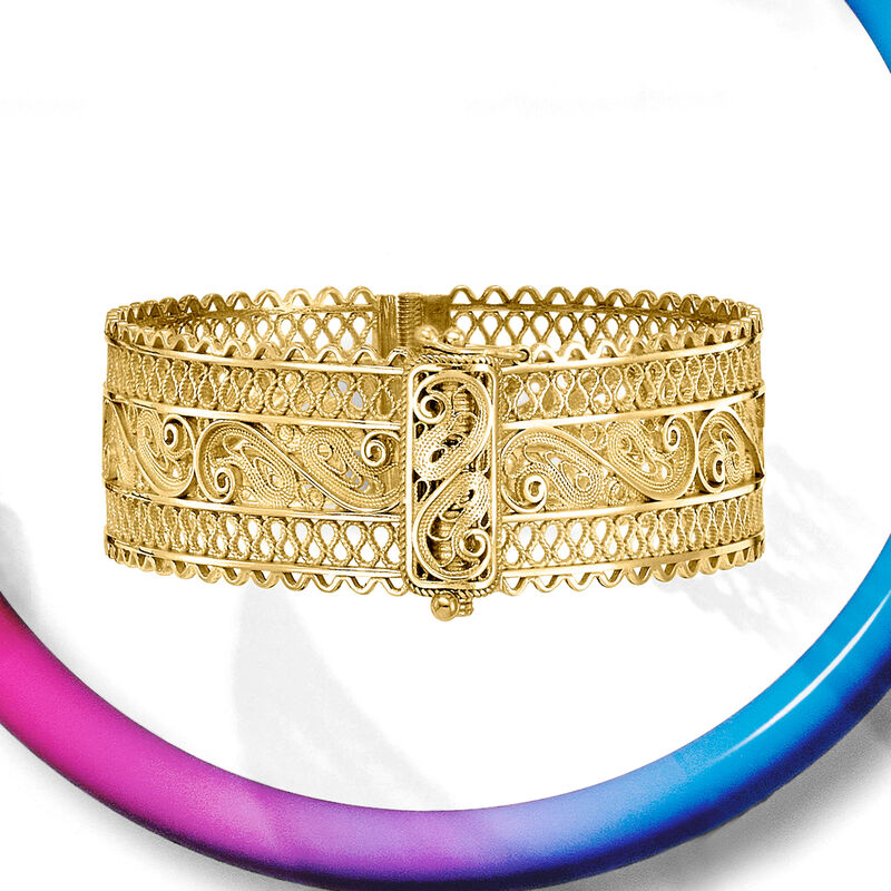18kt Gold Over Sterling Wide Filigree Bangle Bracelet image number 4