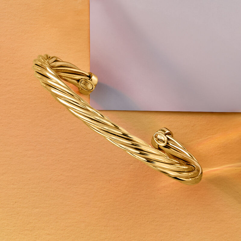 Italian 18kt Gold Over Sterling Twisted Cuff Bracelet. 7.5" image number 2