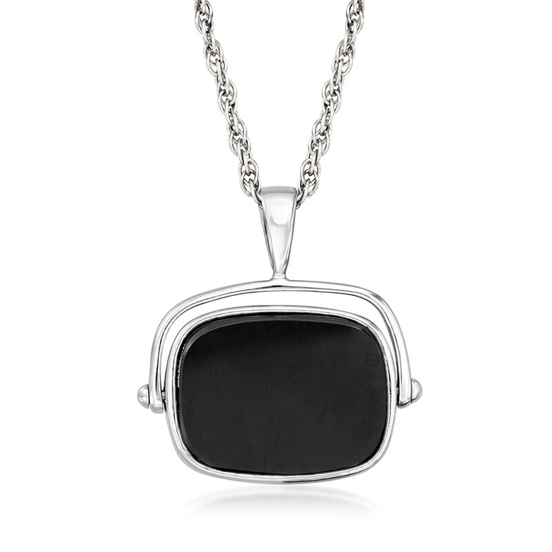 Onyx and Turquoise Reversible Pendant Necklace in Sterling Silver. 18&quot; image number 2
