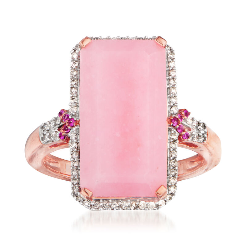 Pink Opal and .19 ct. t.w. Diamond Ring with Pink Sapphire Accents in 14kt Rose Gold image number 0